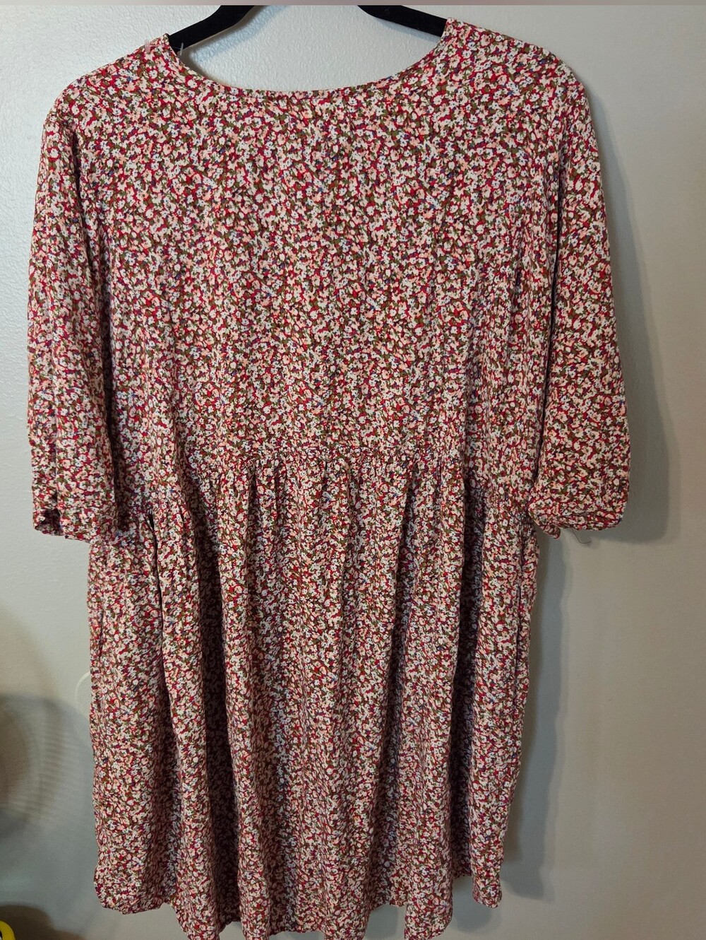 Natural Life Women's Stella Mini Oversized Floral Red Babydoll Dress Pocket L/XL - Picture 4 of 9